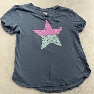 Gap Kids M 8-10 Blue Moving Sequins Star Cotton Blend T‎ Shirt